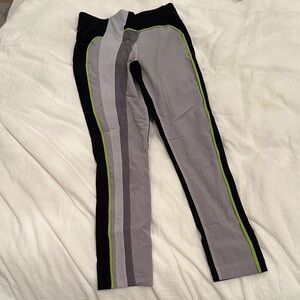 Stylish Black and Gray Leggings with Green Accents
